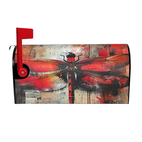 Cubierta de correo electrónico abstracta de libélula roja con cubierta protectora magnética para buzón de correo electrónico para decoración de jardín al aire libre