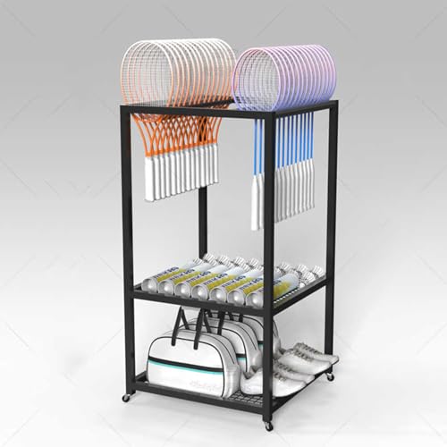 Soporte de metal para raquetas con acabado resistente y base para pelotas 5