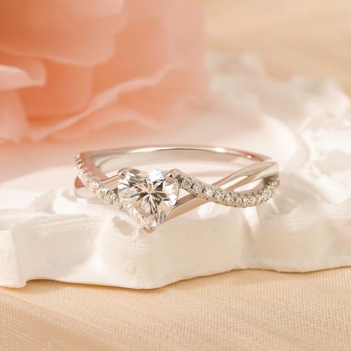 Image of Jeulia Heart Cut Moissanite Engagement Ring for Women | D Color VVS1 Clarity | 925 Sterling Silver Twist Band | Anniversary Wedding Promise Gift for Bride (Included Gift Box)