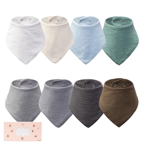 Baby Bibs 8-Pack - Adjustable Cotton Drool Bibs, Waterproof & Abs...