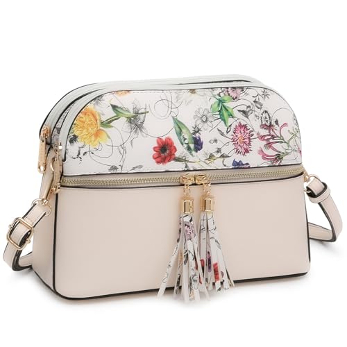 Dasein Women Tassel Zipper Pocket Crossbody Bag Shoulder Purse Fashion Travel Bag with Multi Pockets