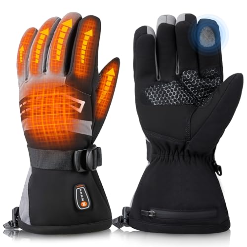 Winter Heated Gloves for Men Women with 7.4V 3200mAh Rechargeable Battery, Waterproof and Touchscreen Thermal Gloves for Outdoor Skiing, Hiking, Skating, Camping and Cold Weather Snow Activities
