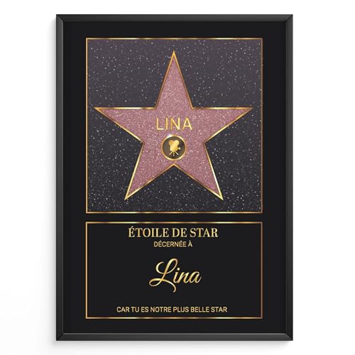 Affiche personnalisée Étoile de Star Hollywood rouge – Cadeau personnalisé Prénom Message + Pictogramme – Poster Toile Plexiglas avec ou sans Cadre –...