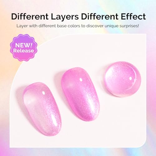 Image of MelodySusie Jelly Pink Aurora Shimmer Gel Nail Polish, 0.5fl oz Soak Off UV LED Holographic Hot Pink Glitter Gel Polish Gift for Women Nail Art Manicure Salon DIY Nail Design Decoration at Home-G2610