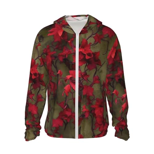 Veste à capuche à séchage rapide UPF 50+ rouge fleur vigne rashguard anti-UV