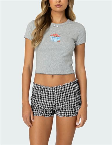 Image of Yuemengxuan Women Y2k Ruffle Shorts Ruched Plaid Shorts Micro Shorts Pajama Bottoms Y2k Cute Fairy Lace Edge Pettipants