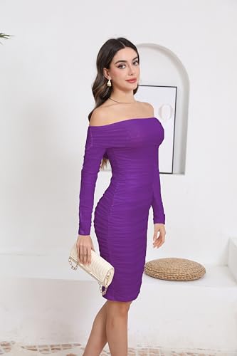 Image of Fooullaide Women's Sexy Off Shoulder Sleeveless Bodycon Ruched Midi Dress | Stretchy, Breathable, Mesh, Not See-Through, Elegant,Formal Gown, Cocktail, Evening, Party, Night Out Tube Dresses