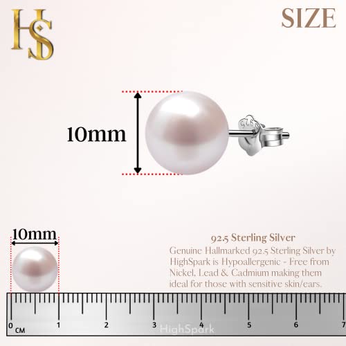 Image of HIGHSPARK 925 Silver Classic Pearl Earrings for Women | 92.5 Sterling Silver & Brilliant Lustre Pearls | Lovely Gift for Women