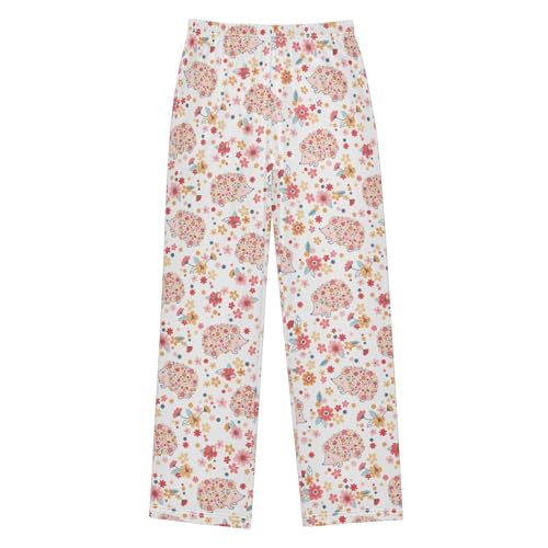 ZZXXB Hedgehog Flowers Boys Long Pants Soft Trousers Elastic Waist Kids Lounge Bottoms with Pockets S-XL
