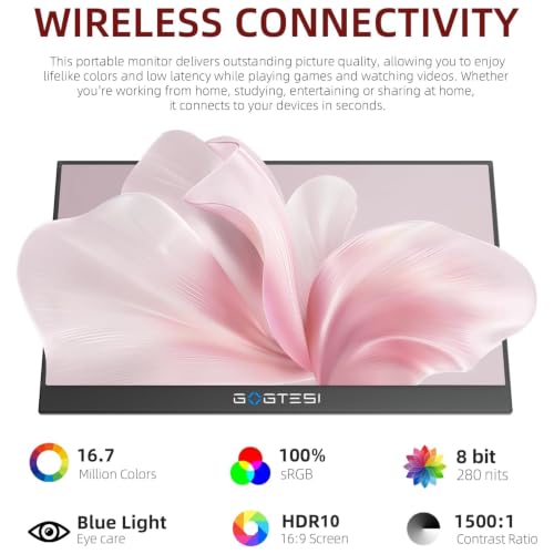 Image of Portable Monitor Wireless 15.6 Inch 1080P FHD Ultra Thin 180 WLAN Connectivity Integrated Stand Lightweight Travel Monitor for Laptop, Mac, Phone, PS5