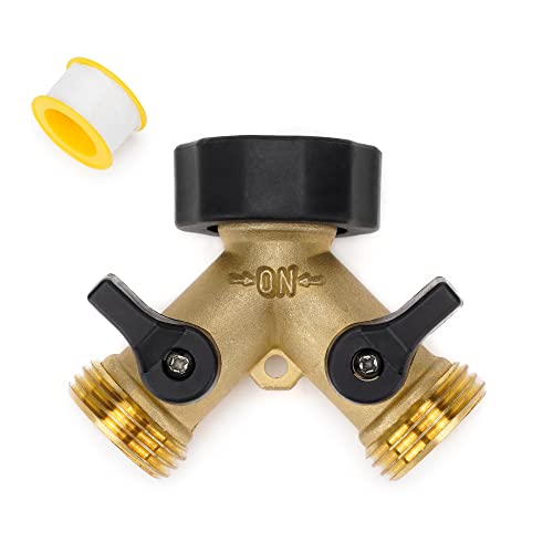 Stanbroil Garden Hose Adapter With 2 Valves, 3/4 Inch Heavy Duty Brass Y Connector Tap Splitter #TOP21