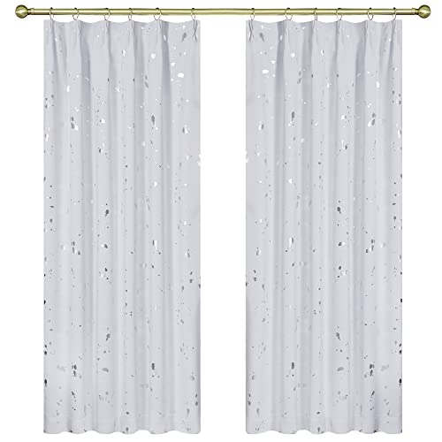 Deconovo 遮光カーテン 幅100cm丈178cm 2枚組 グレーホワイト シルバー箔プリント 点柄 ドレープカーテン 断熱 遮熱 節電対策 昼夜目隠し
