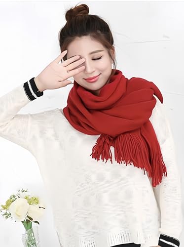 Wander Agio Women's Warm Long Scarves Winter Scarfs Pure Color Scarf Tassel2