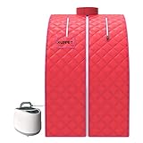KUPPET Portable Folding Steam Sauna-2L One Person Home Sauna Spa for Full Body Slimming Loss Weight w/Chair, Remote Control, Steam Pot, Foot Rest, Mat (Pink)