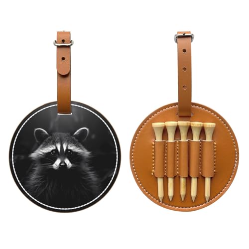 Black and White Raccoon Brown Golf tee Storage Bag - Durable and wear-Resistant Golf Accessories