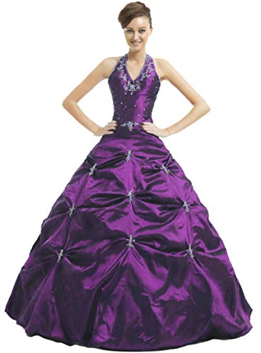 Zorayi Robe de mariée Robe de Quinceanera Longue Robe de Bal Robe de soirée Taffetas Licou-col Violet Taille 34
