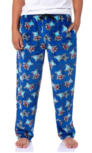Disney Pajamas Stitch Scaring Poses Pajama Pants for Men – Cozy Plush Fleece All-Over Print Lounge Pants