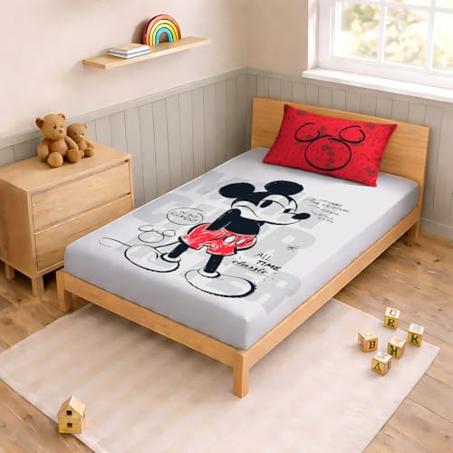 Image of Sassoon Disney Mickey Mouse (Classic) Digital Printed, Cotton Single Bedsheet, 300 TC, 1 Pillow Cover, Fade Resistant, Bedsheet for Kid's Bedroom, (1.50m X 2.35m)
