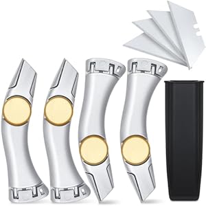 4 Pcs Silver Fixed Blade Roofing Knife Vinyl Knife Drywall Knife with Replacement Fixed Utility Blades Heavy Duty Roofer’s Knife Roofing Tools Cutter with Holster Belt Clip for Carpet