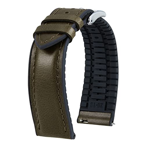 Image of BINLUN Leather Watch Band 14mm 16mm 18mm 19mm 20mm 21mm 22mm Quick Release Premium Oil Wax Leather and Breathable Silicone Hybrid Watch Bands Replacement Strap for Men Women