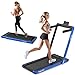 GOPLUS Tapis Roulant Elettrico Pieghevole, Velocità Regolabile 1-12 km/h, Altoparlante Bluetooth e Display a LED, con Telecomando e Supporto per telefono, Portata 120 kg (Blu(con braccioli))