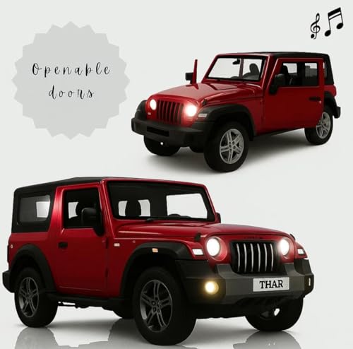 Image of Mahindra Thar 4x4 Toy Car 1:32 Die Cast Metal SUV Model Pull Back Vehicle with Opening Doors Rubber Tyres for Kids Gift Collectors (Red)