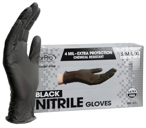 ForPro Professional Collection Disposable Nitrile Gloves, Chemical Resistant, Powder-Free, Latex-Free, Non-Sterile, Food Safe, 4 Mil, Black, Medium, 100-Count