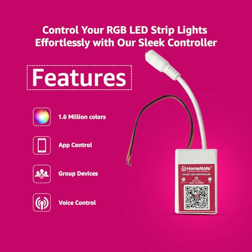 Image of HomeMate Wi-Fi Led Strip Controller (Single Color), App Control, Compatible with Alexa and Google Assistant, Music Sync, 5 Meter