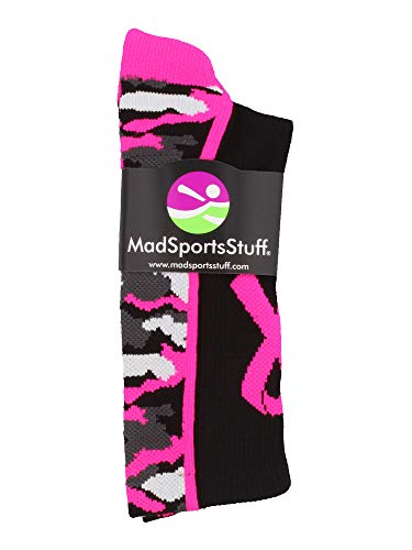 MadSportsStuff Pink Ribbon Breast Cancer Awareness Camo Crew Socks for Football Basketball Boys Girls Men Women Youth Adult3