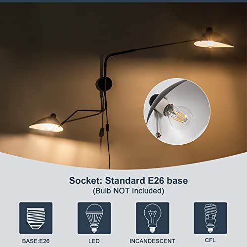 Chiynght Modern 2-Lights Swing Arm Wall Sconce Plug In Rotatable Black Wall Lights With On/Off Cord For Bedroom, Living Room #TOP1