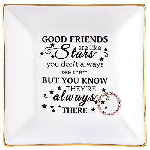 Kaidouma Friends Gifts for Her Ring Trinket Dish - Birthday Christmas Gifts for Women Friends Jewelry Tray- Good Friends are Like Stars - You Don't Always See Them But You Know They're Always There