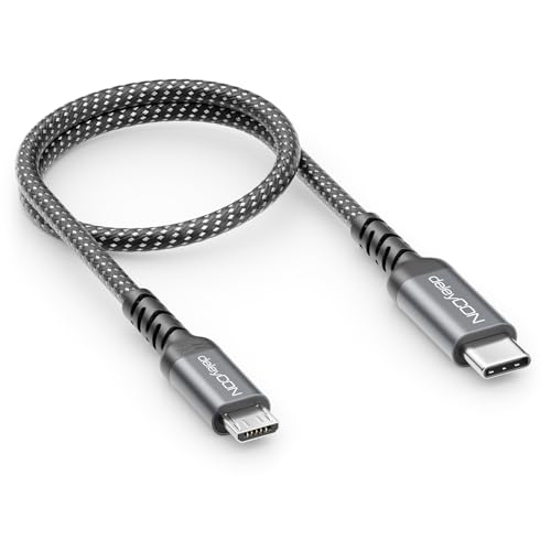 deleyCON 0,30m USB-C auf Micro USB Kabel Kurz (Ladekabel Datenkabel f&uuml;r Micro USB Ger&auml;te) - F&uuml;r PS4 Controller, Handy, Smartphone, Tablet, Kamera Usw.