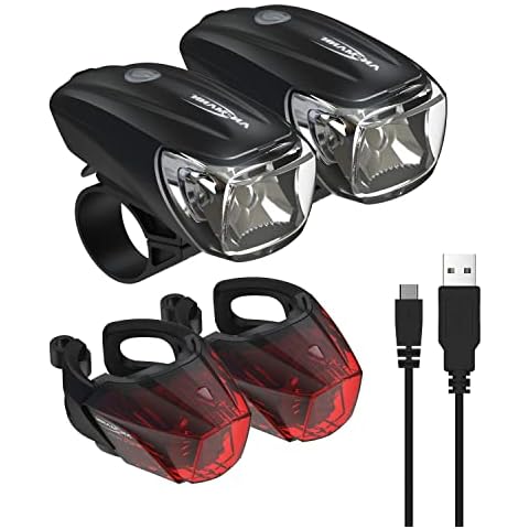 ANSMANN Fahrradlicht 2er Bundle Set StVZO zugelassen mit CREE LED, 140 m Leuchtweite 35 Lux 170 Lumen IPX4 Akkubetrieben aufladbar über USB Vorderlicht & Rücklicht Cover