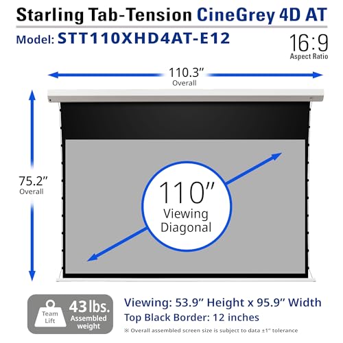 Image of Elite Screens 110-Inch Motorized Projector Screen 16:9, CineGrey 4D at CLR /ALR, Acoustically Transparent, ISF Certified, Tab-Tensioned Electric Drop Down for Home Theater, STT110XHD4AT-E12