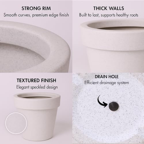 Image of Bigsmall Designed Plant Pots, Premium Durable Polymer Flower Pots for Indoor & Outdoor Plants - Lightweight, Stylish, and Weather-Resistant Garden Planters (Stemma-White Stone, 24 Inch)