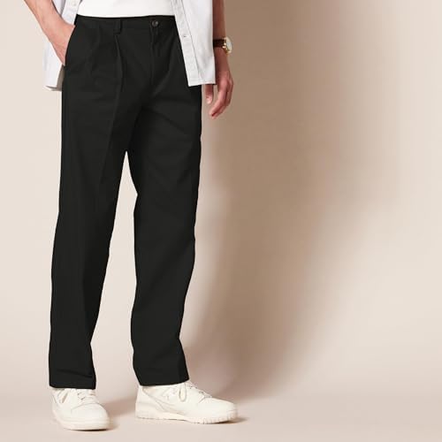 Amazon Essentials Men's Classic-Fit Wrinkle-Resistant Pleated Chino Pant, True Black, 36W x 30L — view 2