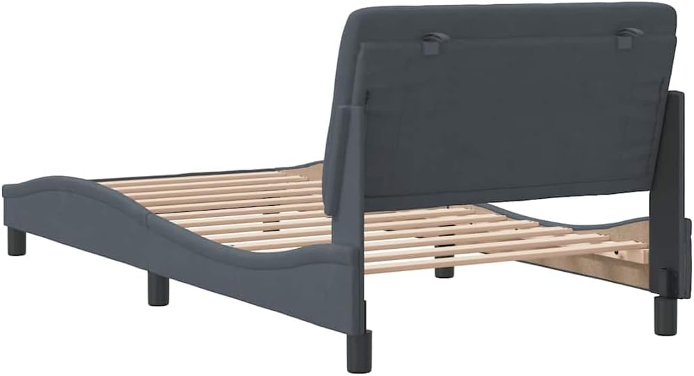 Bed Frame Dark Grey Velvet Twin Platform Bed Frame with Storage Modern Rectangular Design Sturdy Heavy-Duty Foundation Easy Assembly No Box Spring Needed for Bedroom