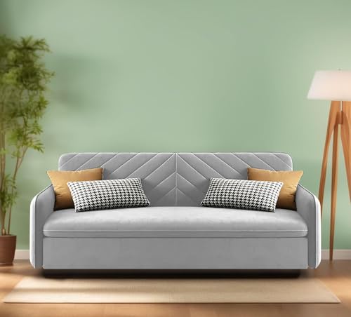 Image of Alnus 3 Seater Sofa Cum Bed for Living Room (Grey Fabric) Premium Fabric Sofa Cum Bed for Living Roomfor Living Room