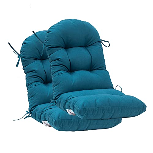 Image of QILLOWAY Outdoor High Back Chair Cushion for Adirondack, All Weather Rocking Chair Cushions Thick Padded Replacement for Patio Furniture Set of 2,Peacock Blue
