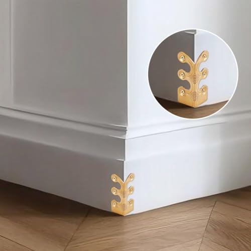 Image of 6Pcs Brass Corner Protectors Vintage Metal Wall Decorative Corner Protector Skirting Baseboard Corner Covers Dust Corners for Tirm Furniture Walls Wood Box Edge Clear Frames Protect (Gold)