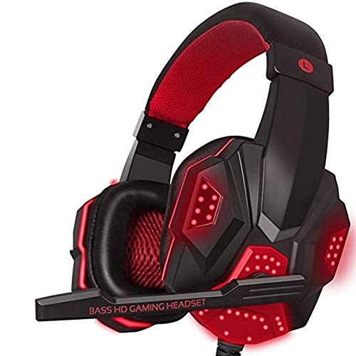 Gaming Headsets Gaming-Headphones Wired Headset Professional Light For Computer Adjustable Bass Stereo PC Gamer Over Ear With Mic 28 (Color : Red)