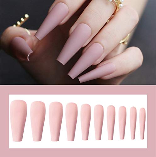 editTime Super Long Fake Nails Coffin Glossy or Matte Press on Nails Ballerina Solid Color Acrylic False Nails Art Salon Faux Ongles Fingers Nails (Matte kit) - Thumbnail 4