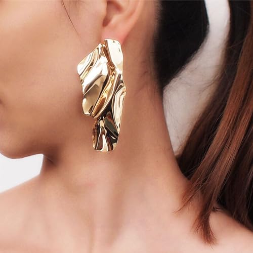 Statement Geometric Texture Earrings for Women Large Fashion Irregular Minimalism Metal Simple Modern Rectangle Large Hypoallergenic Leaf Earrings2