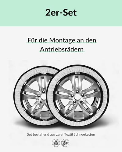 OWEN Schneeketten Textil XS-XXL | EN 16662-1 zertifiziert | EU-zugelassen | Felgenschonend | 3D-Gewebe | Geeignet für ABS/ESP | 2er Set Schneesocken (XL)