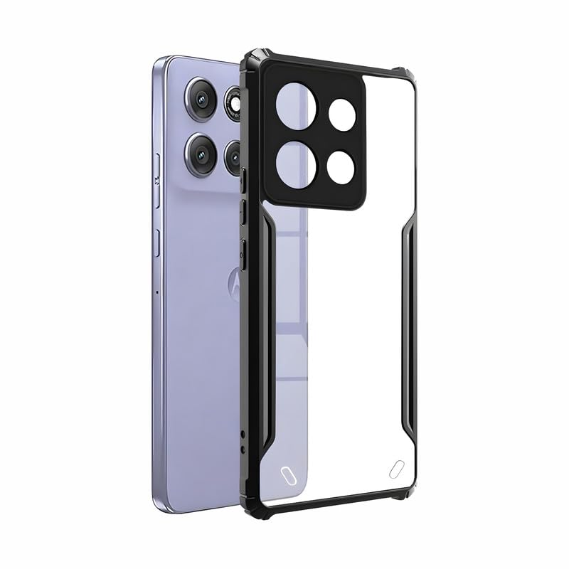 Image of AIBEX Compatible for Motorola G86 Power Mobile Back Case Cover, Crystal-Clear Shockproof Bumper with Camera Guard | 360 Hybrid Protection (TPU+PC) | Anti-Yellow, Slim Transparent - Black