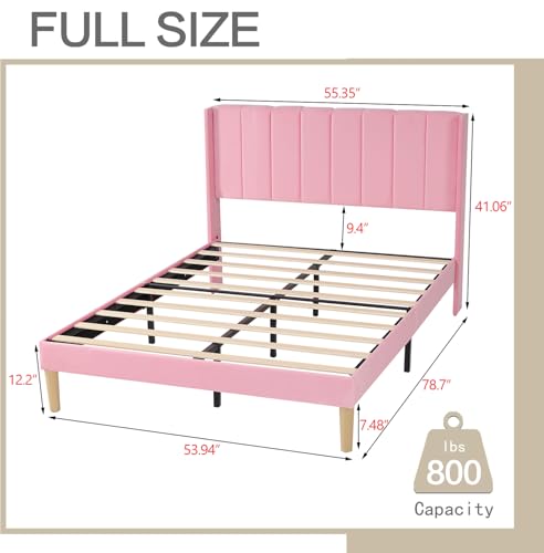 Image of AGARTT Upholstered Platform Bed Frame Full Size, Pink Velvet