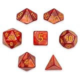 7 Die Polyhedral Dice Set - Dragon Scales (Red Pearl) with Velvet Pouch by Wiz Dice