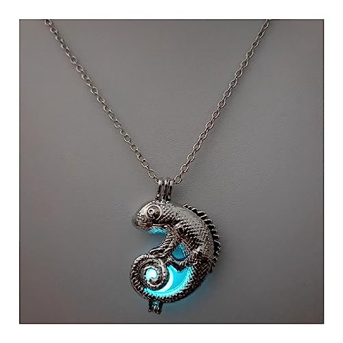LODMLOER Collana Luminosa - Serie Luminosa Collana Soffocante Collana con Ciondolo Lucertola Bagliore per Donna Uomo Collana Adolescente Bagliore nel Buio Regalo Gioielli,Blu,Lunghezza Catena 45Cm