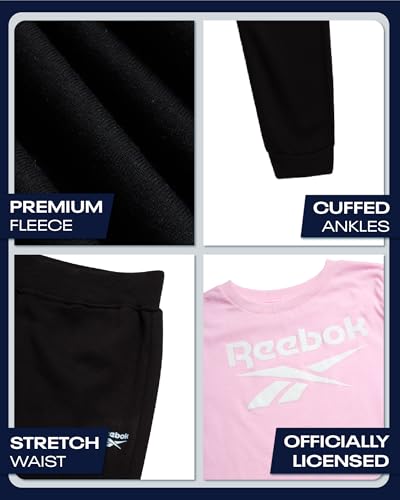Reebok Girls' Activewear Set - 3 Piece Stylish Graphic T-Shirt Fleece Pullover Hoodie and Jogger Sweatpants Size: 4-12 Size3