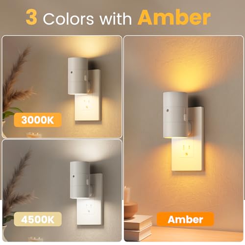 Image of VOLISUN Night Light, Dimmable Led Night Lights Plug into Wall, Amber /3000K /4500K, 0-100LM Adjustable Brightness, Dusk to Dawn Nightlight for Hallway, Bathroom, Bedroom White 4 Pack